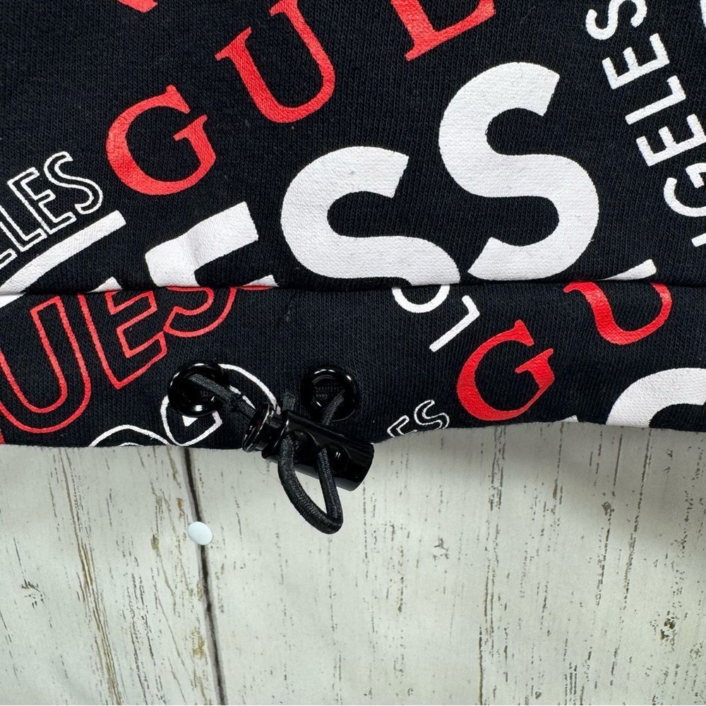 Guess Logo Print Cropped Drawstring Sweatshirt Black White Red Y2K Streetwear M - Picture 7 of 14